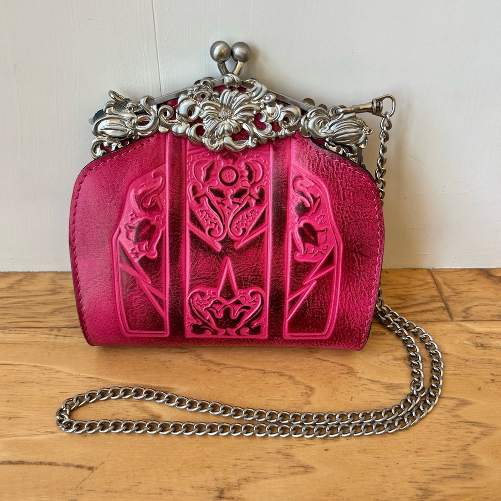 Patricia Nash Rosario Burnished Tooled Framed Clutch Pink Leather Crossbody - Picture 8 of 8